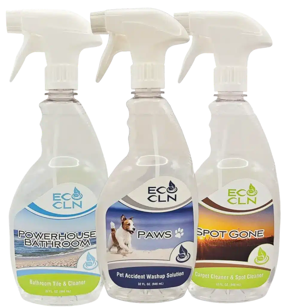 Eco Cln Pets Package with Powerhouse Bathroom, PAWS, and Spot Gone quart bottles