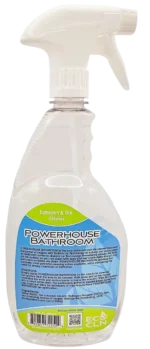 Back label of Eco Cln Powerhouse Bathroom Cleaner 32 oz bottle