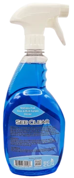 Back label of Eco Cln See-Clear Ammonia-Free Glass and Surface Cleaner 32 oz bottle