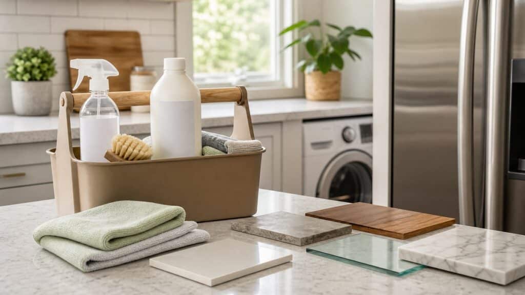 All-purpose cleaner uses setup with microfiber cloth for everyday sensitive-home surface cleaning