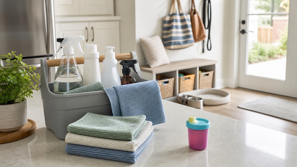 Cleaning routine setup for a home with pets kids and sensitive noses
