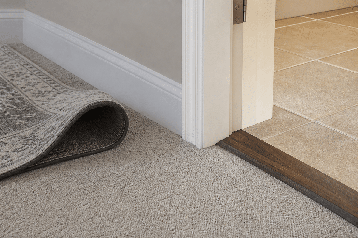 Carpet, baseboard, rug edge, and transition areas where pet urine odor can remain.