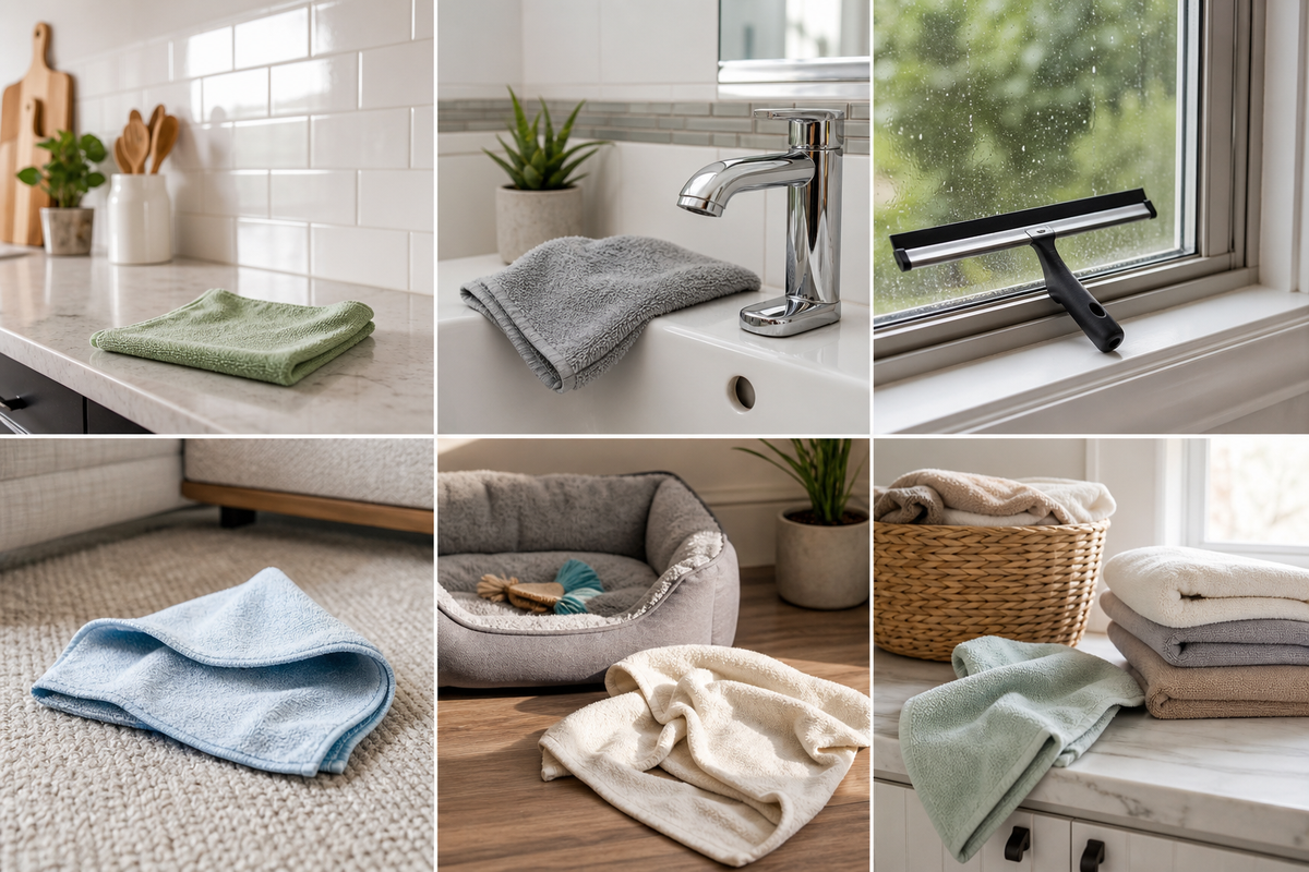 Kitchen, bathroom, glass, carpet, pet, and whole-home areas organized for move-out cleaning.