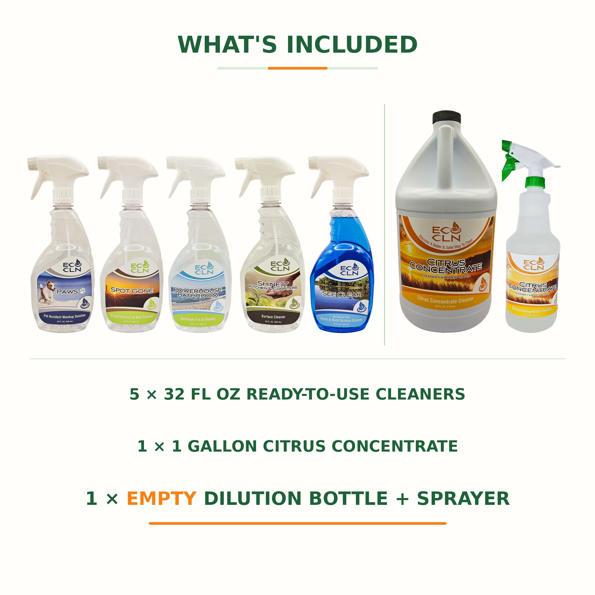 Products included in the Eco Cln XL Full Monty Package