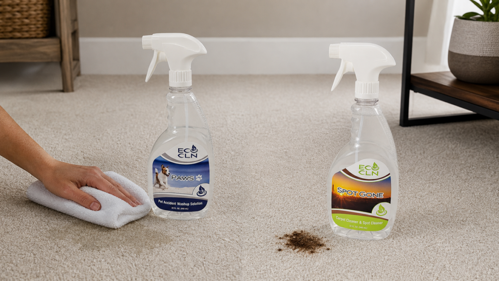 PAWS for a pet accident compared with Spot Gone for an ordinary carpet stain.