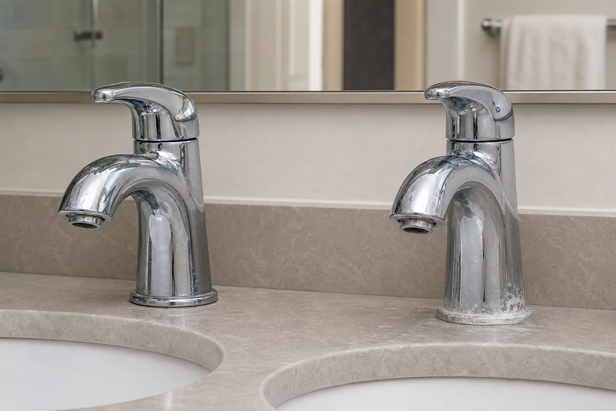 Light chrome water spots compared with heavier mineral buildup.