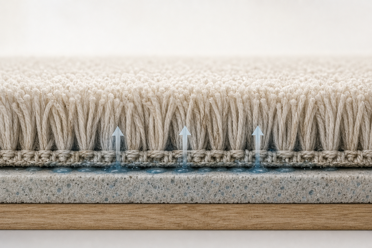 Carpet wicking that can bring residue upward during drying.