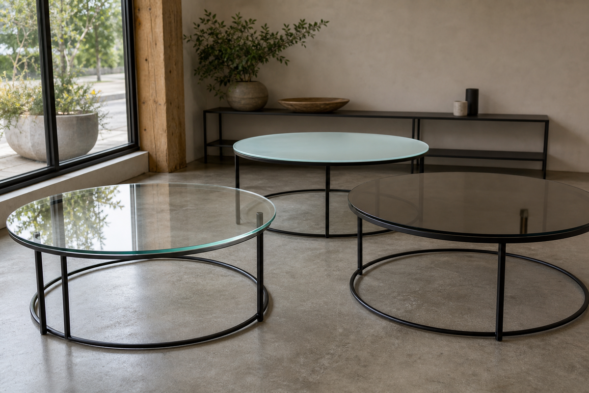 Plain, frosted, and tinted glass table finishes that can need different care.