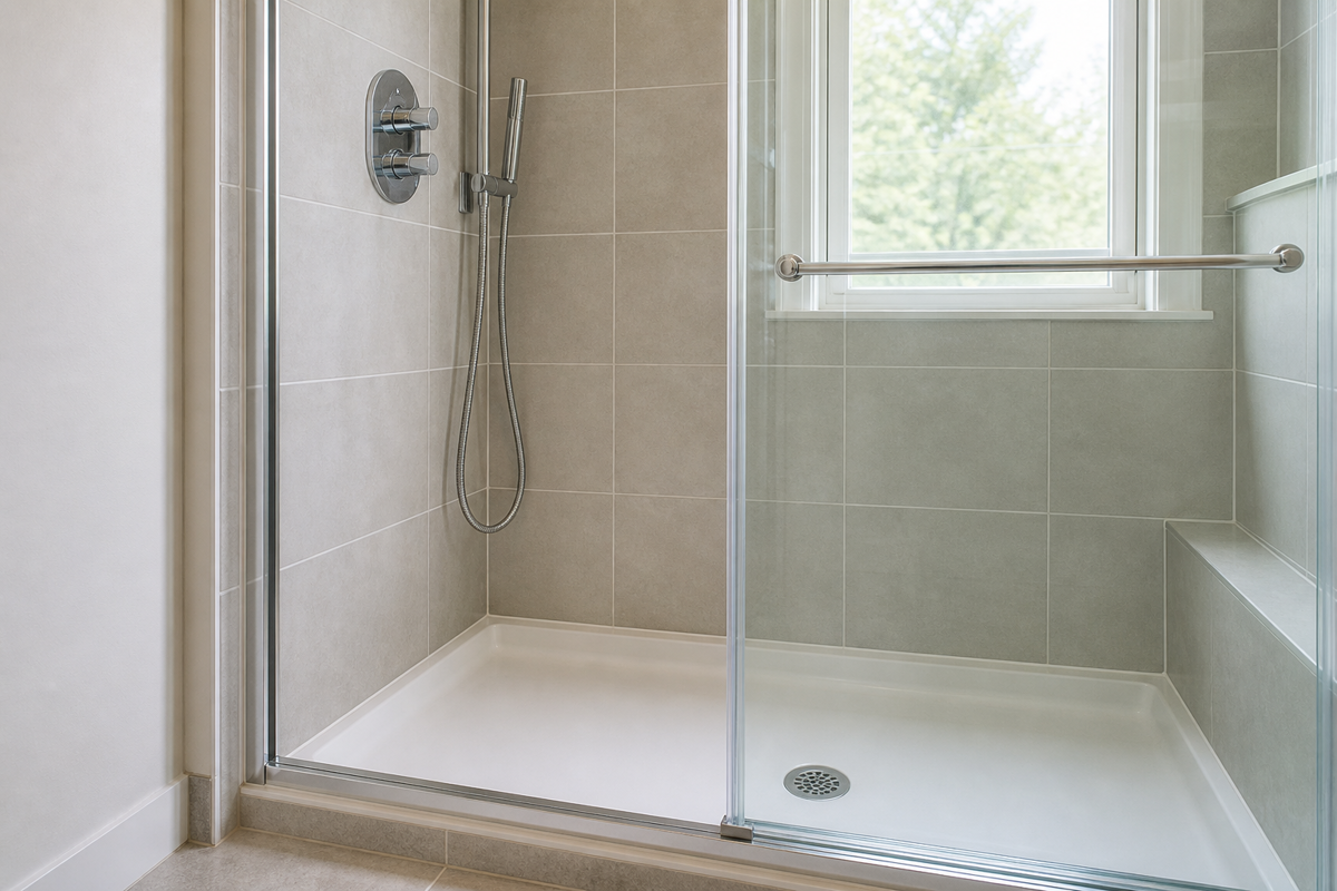 Shower walls, fixtures, glass, grout, and base included in a weekly cleaning pass.