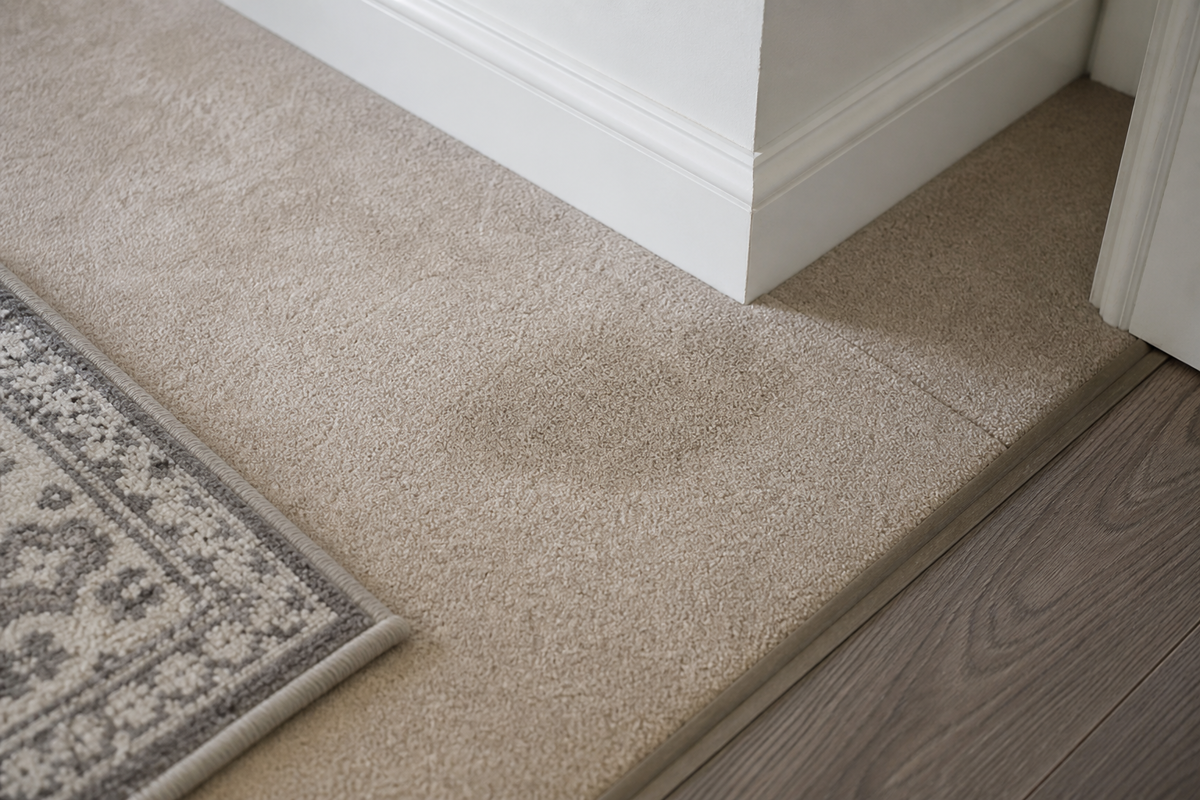 Checking carpet edges, baseboards, seams, and transitions around a repeat pet accident area.
