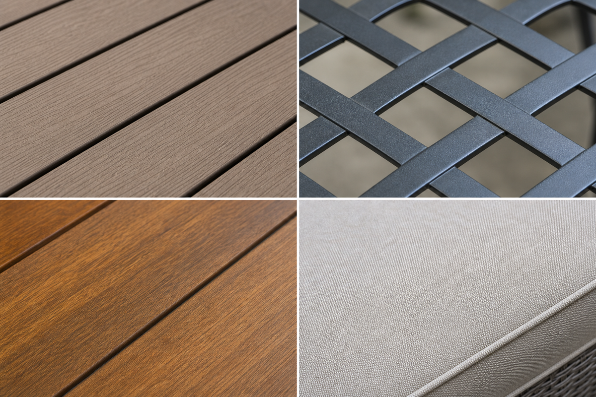Different patio furniture materials that require different cleaning care.