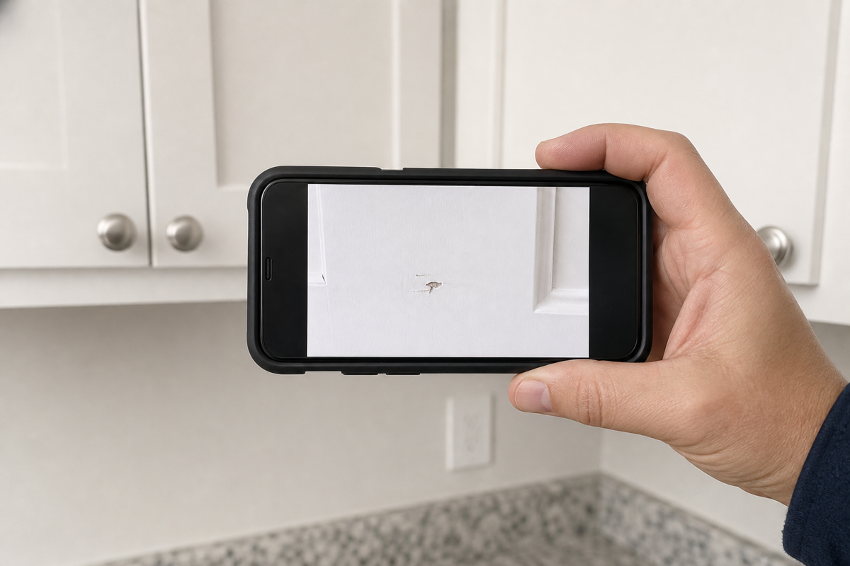 Documenting rental unit condition before turnover cleaning.