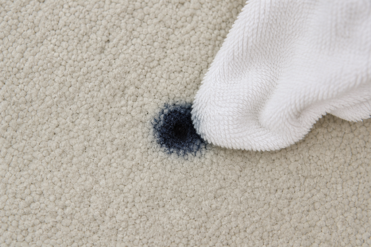 Blotting an ink stain from the outside edge toward the center.