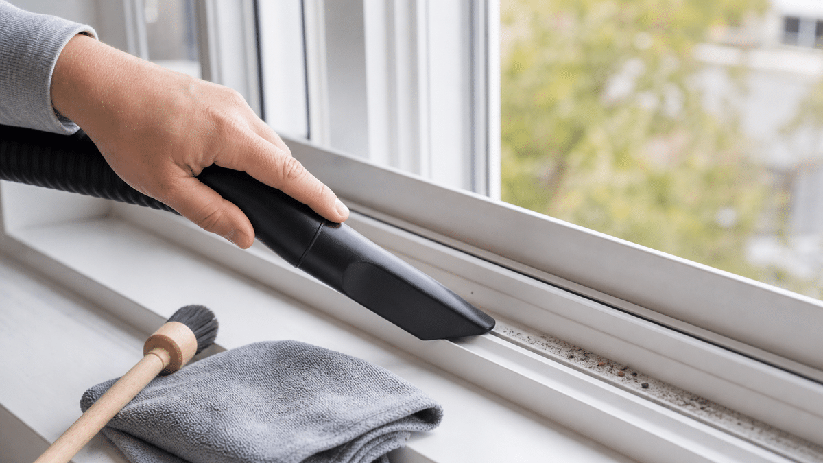 How to clean window tracks using a vacuum crevice tool on dry dirt