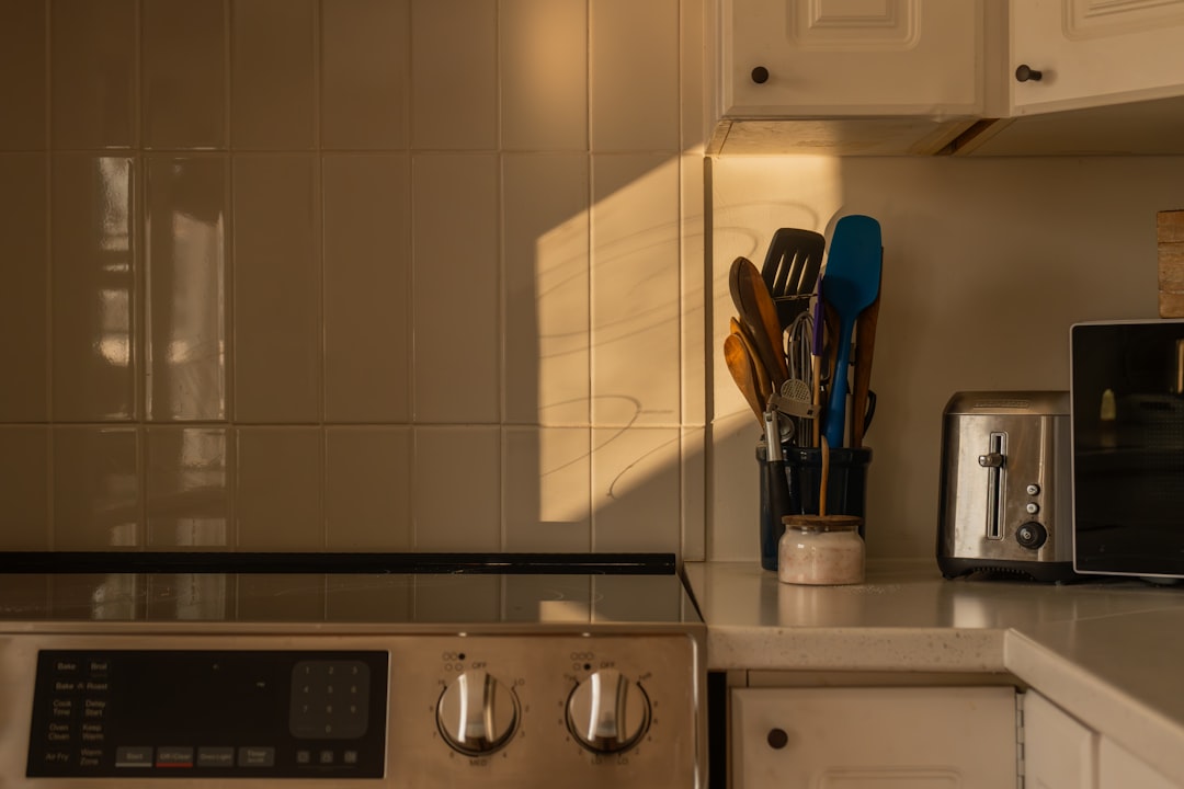 Kitchen counter and appliance area for routine cleaning